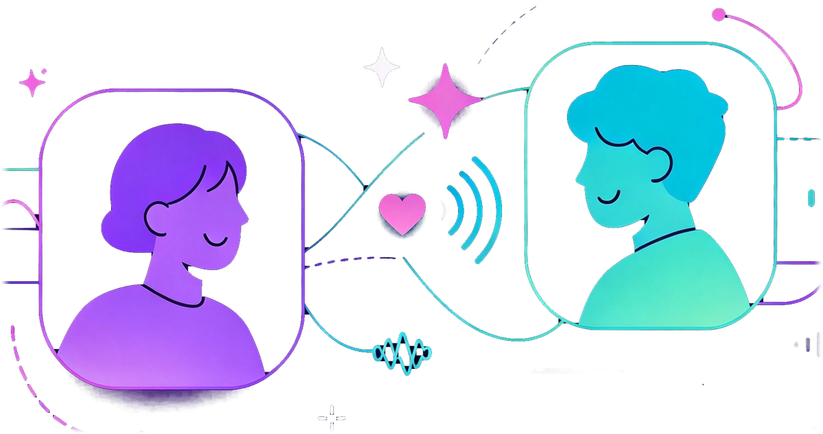 Illustrated people exchanging greetings through an online conversation