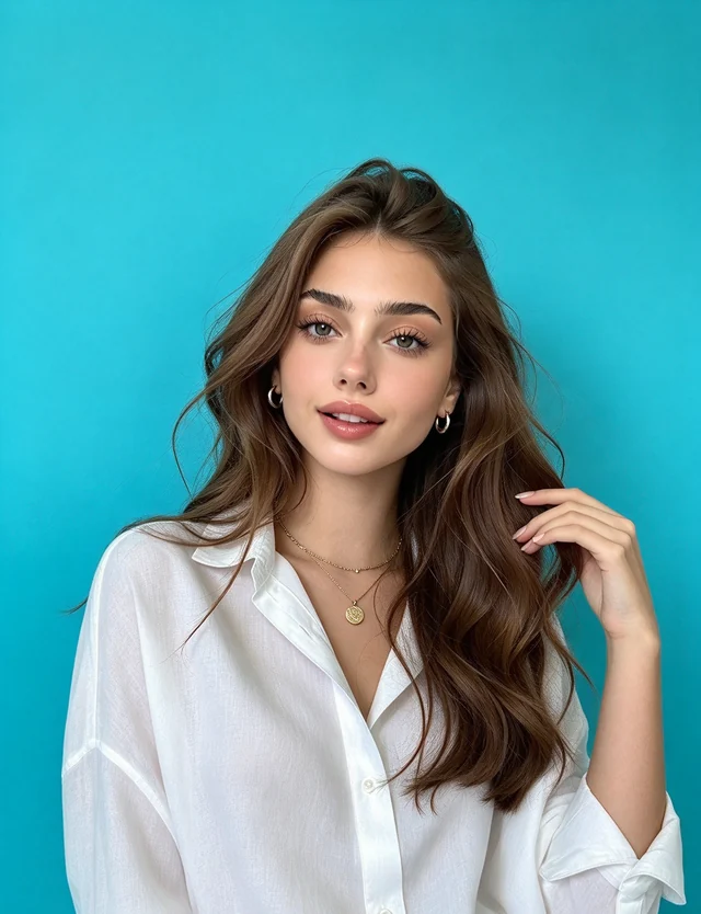 Illustrated portrait against a cyan background